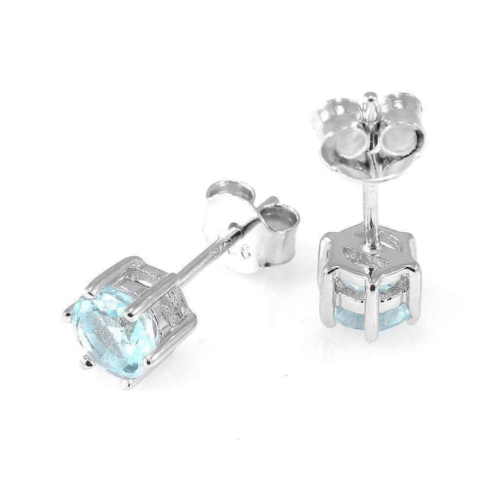 Feshionn IOBI Earrings Ice Blue Genuine Topaz Round 1.2 CTW IOBI Precious Gems Stud Earrings