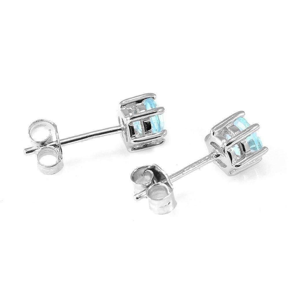 Feshionn IOBI Earrings Ice Blue Genuine Topaz Round 1.2 CTW IOBI Precious Gems Stud Earrings