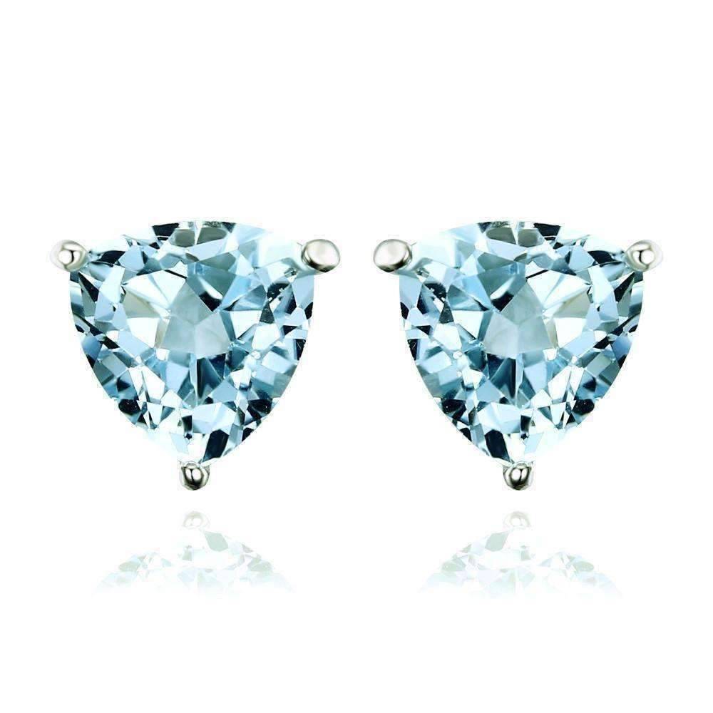 Feshionn IOBI Earrings Ice Blue Genuine Topaz Trillion Cut 1.8 CT IOBI Precious Gems Stud Earrings