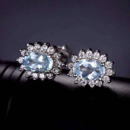 Feshionn IOBI Earrings Ice Blue Halo Earrings French Blue Halo 1CTW Genuine Topaz IOBI Precious Gems Earrings