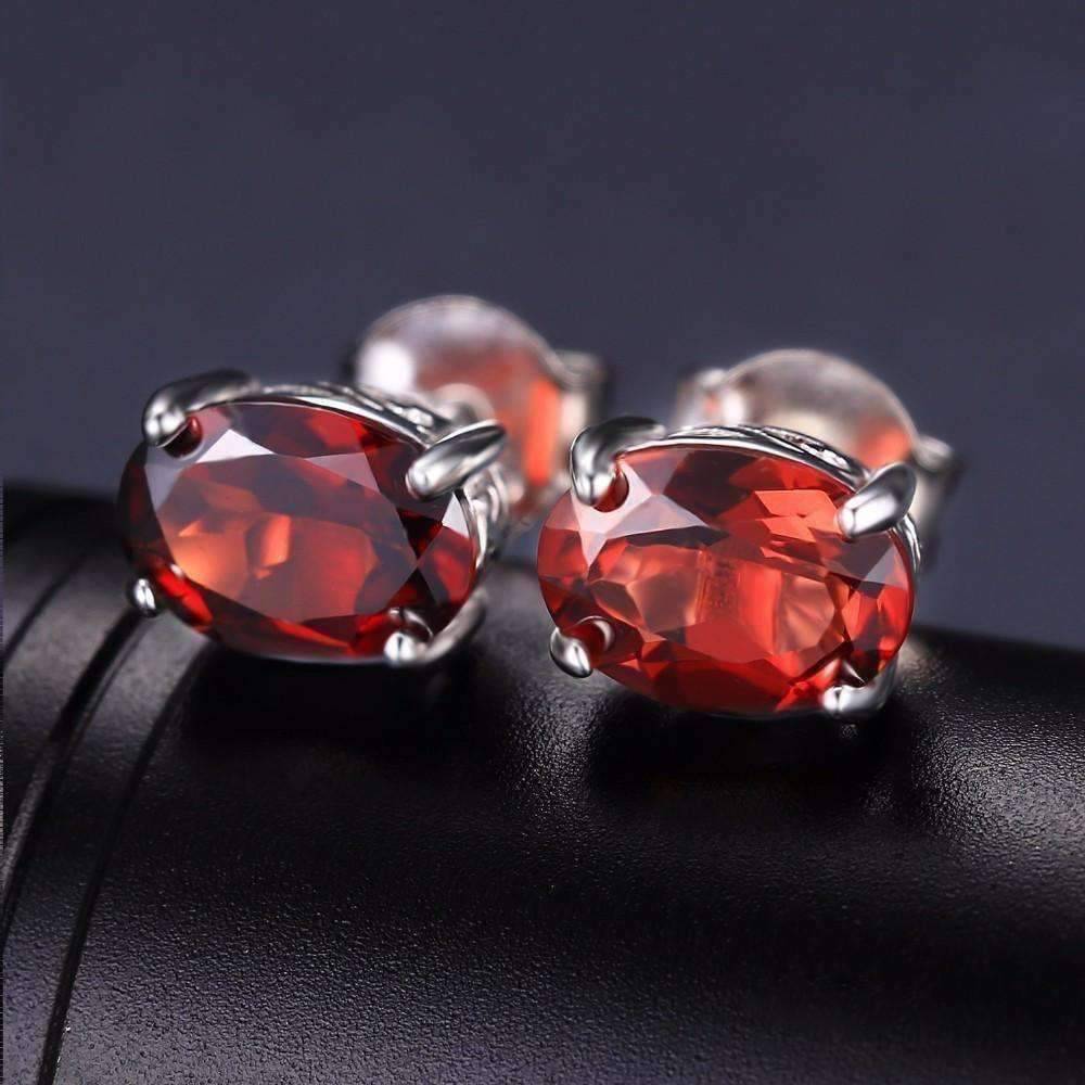 Feshionn IOBI Earrings Legacy Garnet Oval Cut Genuine 1.6CT IOBI Precious Gems Stud Earrings