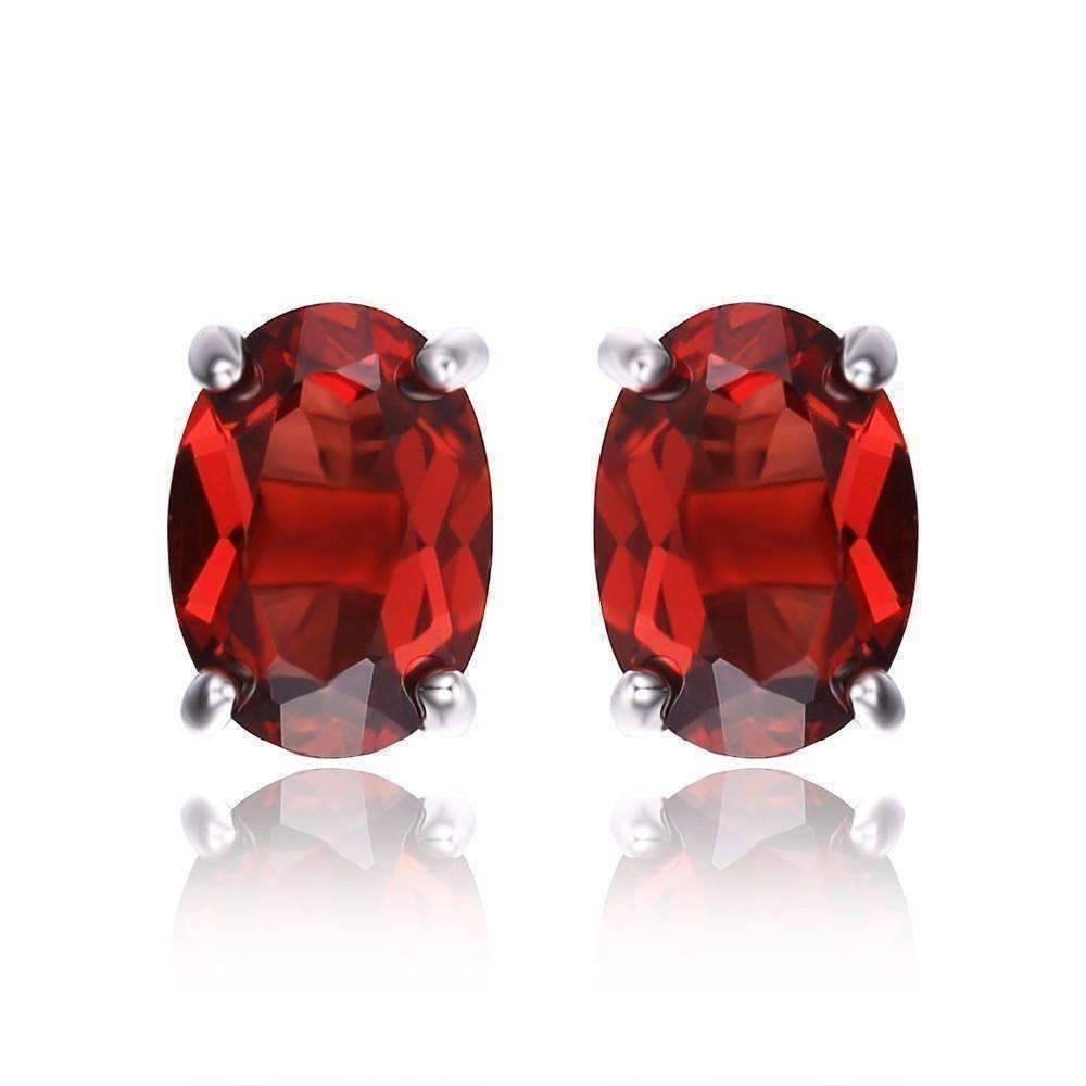 Feshionn IOBI Earrings Legacy Garnet Oval Cut Genuine 1.6CT IOBI Precious Gems Stud Earrings