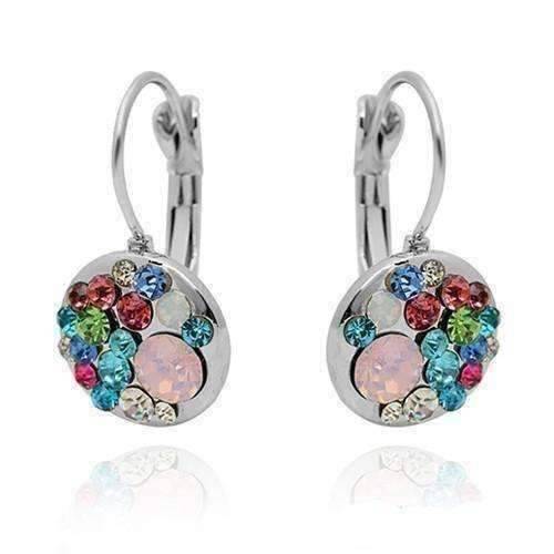 Feshionn IOBI Earrings Light Pink Stone Party Confetti Austrian Crystal White Gold Plated Leverback Earrings