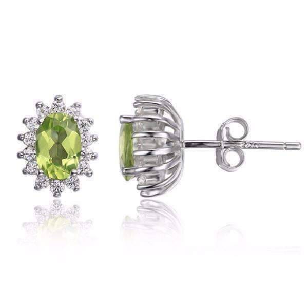 Feshionn IOBI Earrings Milan Green Halo Oval Cut 1CTW Genuine Peridot IOBI Precious Gems Earrings