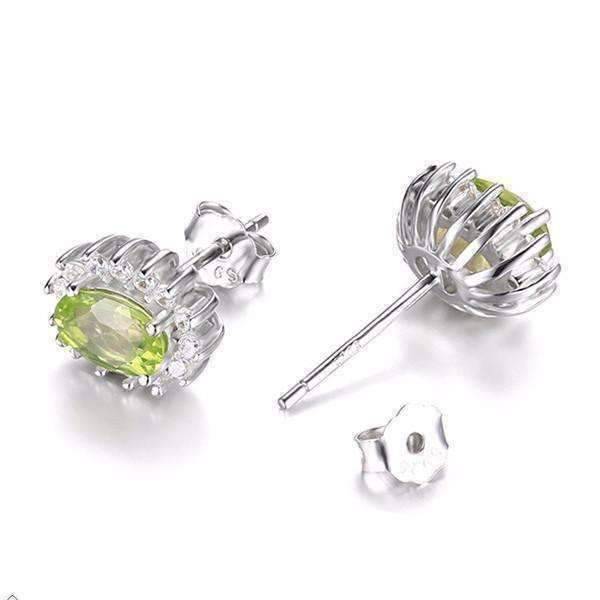 Feshionn IOBI Earrings Milan Green Halo Oval Cut 1CTW Genuine Peridot IOBI Precious Gems Earrings