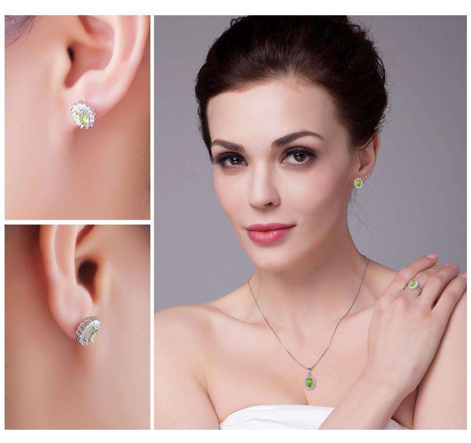 Feshionn IOBI Earrings Milan Green Halo Oval Cut 1CTW Genuine Peridot IOBI Precious Gems Earrings