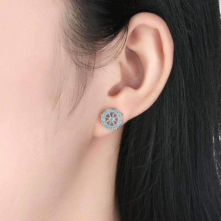 Feshionn IOBI Earrings Nautical Adventure Blue Topaz Irregular Sterling Silver Stud Earrings