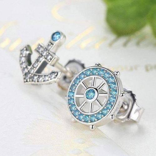 Feshionn IOBI Earrings Nautical Adventure Blue Topaz Irregular Sterling Silver Stud Earrings