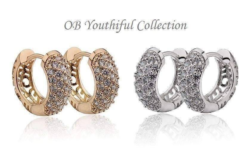 Feshionn IOBI Earrings OB Youthful Collection - Petite Diamond Pave Platinum or 18K Yellow Gold Filigree Hoop Earrings