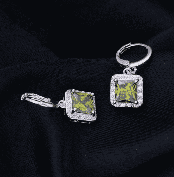 Feshionn IOBI Earrings Olivine Green / Standard Regal Princess Cut Halo Swiss CZ Drop Hoop Earrings