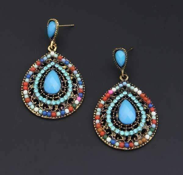 Feshionn IOBI Earrings ON SALE - Beaded Filigree Drop Earrings in Aqua