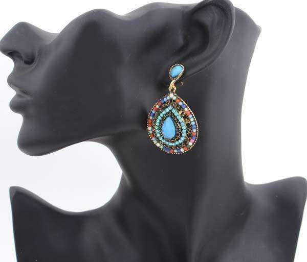 Feshionn IOBI Earrings ON SALE - Beaded Filigree Drop Earrings in Aqua