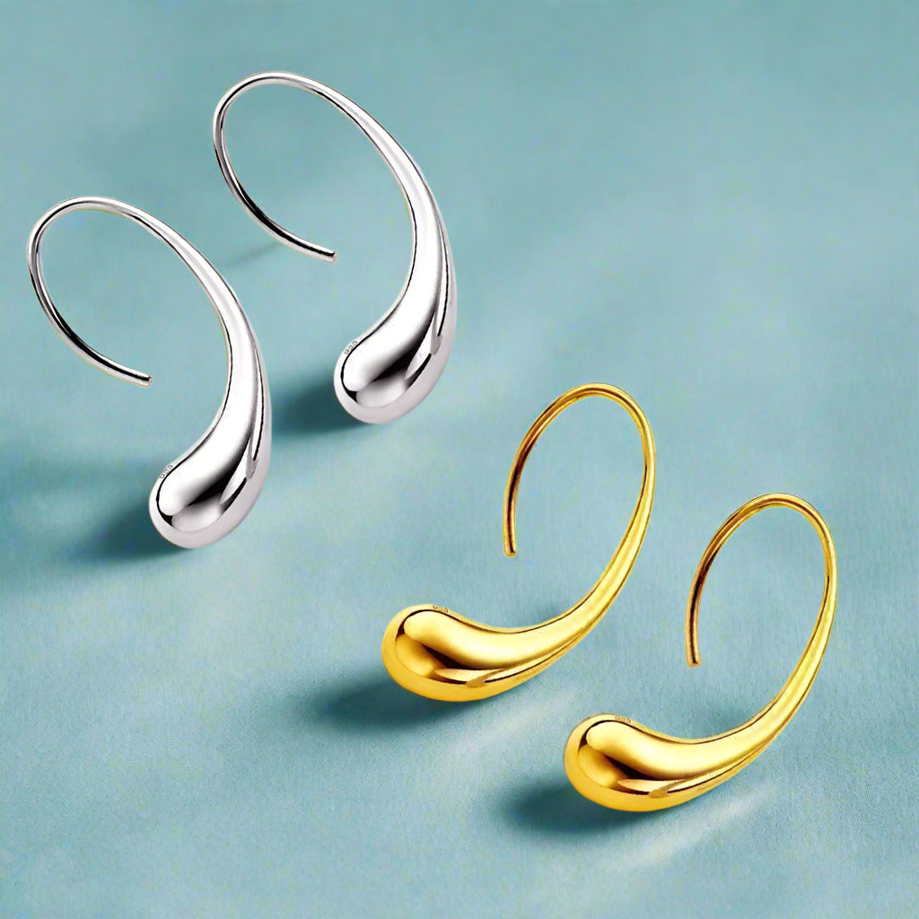 Feshionn IOBI Earrings ON SALE - Chic Tear Drop Silver or Gold Hook Earrings