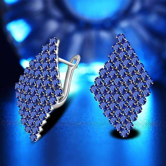 Feshionn IOBI Earrings ON SALE - Geometric CZ Encrusted Earrings in White Crystal or Blue Crystal