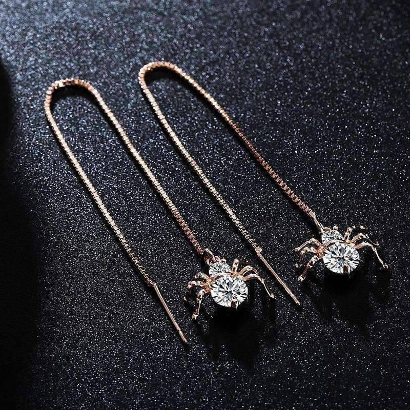 Feshionn IOBI Earrings ON SALE - Itsy Bitsy Spider Swiss CZ Thread Earrings in 18k Rose Gold