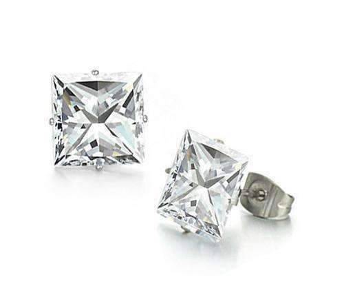 Feshionn IOBI Earrings ON SALE - Princess Cut Swiss Cubic Zirconia Stud Earrings Square 316 Stainless Steel