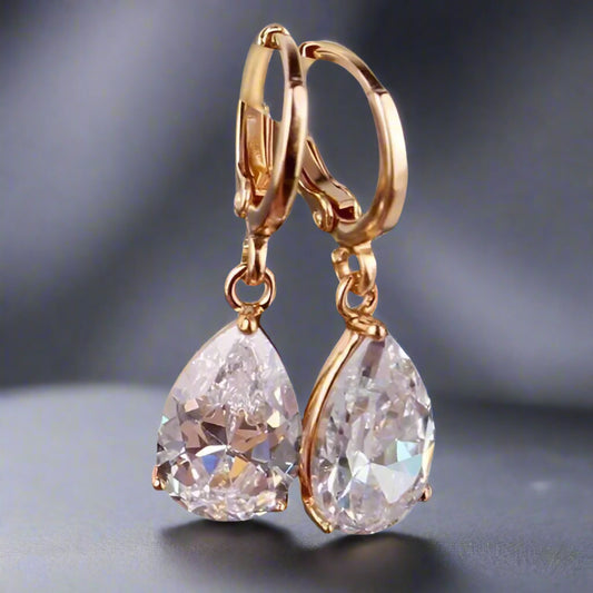 Feshionn IOBI Earrings ON SALE - Raindrop Diamond Dust Infused Dangling Earrings in Diamond White or Blushing Pink