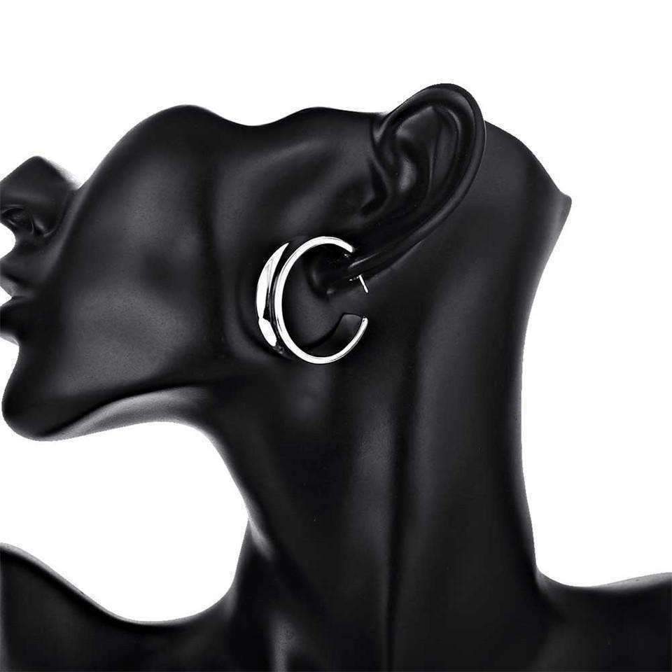 Feshionn IOBI Earrings ON SALE - Silver Smooth Hoop Stud Earrings