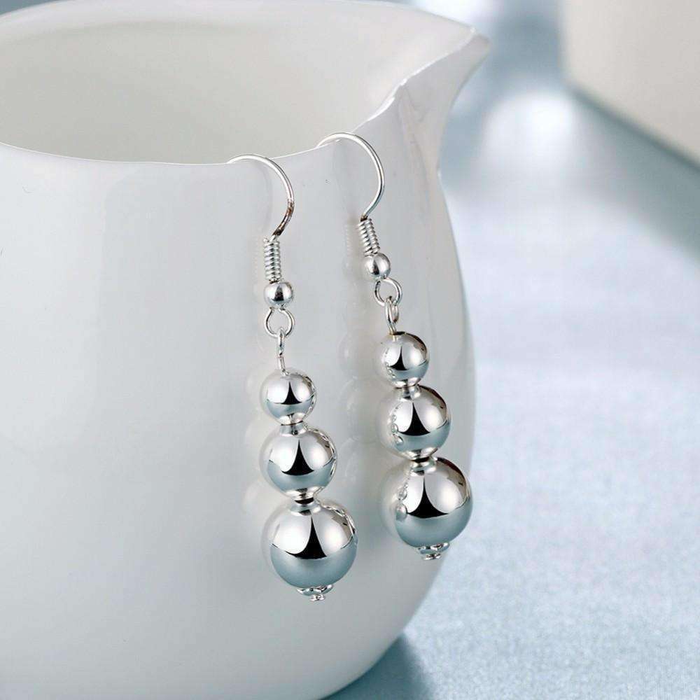 Feshionn IOBI Earrings ON SALE - Silver Triple Bead Dangling French Hook Earrings