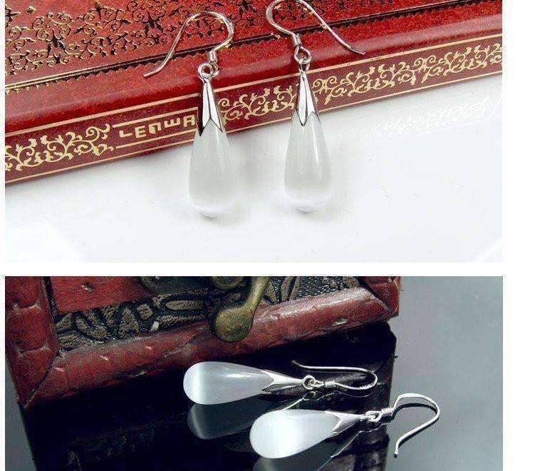 Feshionn IOBI Earrings Opalescent Cat Eye Waterdrop Dangling Hook Earrings