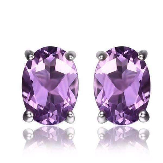 Feshionn IOBI Earrings Oval Amethyst Earrings Amethyst Oval Cut 1.4CTW IOBI Precious Gems Stud Earrings