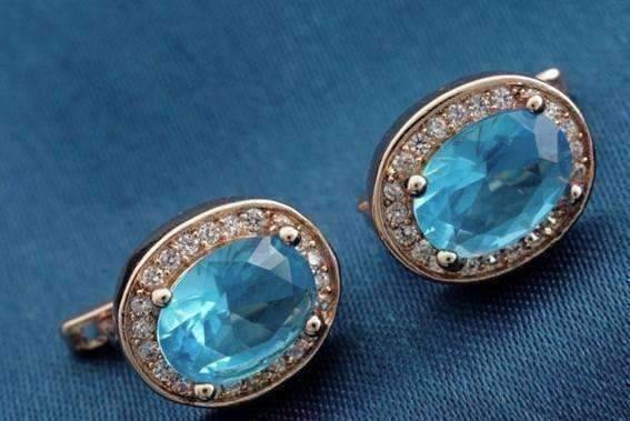 Feshionn IOBI Earrings Oval Solitaire Halo Earrings in Sapphire, Emerald, Topaz or White CZ