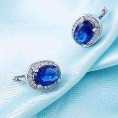 Feshionn IOBI Earrings Oval Solitaire Halo Earrings in Sapphire, Emerald, Topaz or White CZ