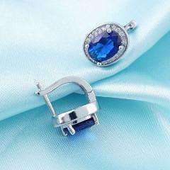 Feshionn IOBI Earrings Oval Solitaire Halo Earrings in Sapphire, Emerald, Topaz or White CZ