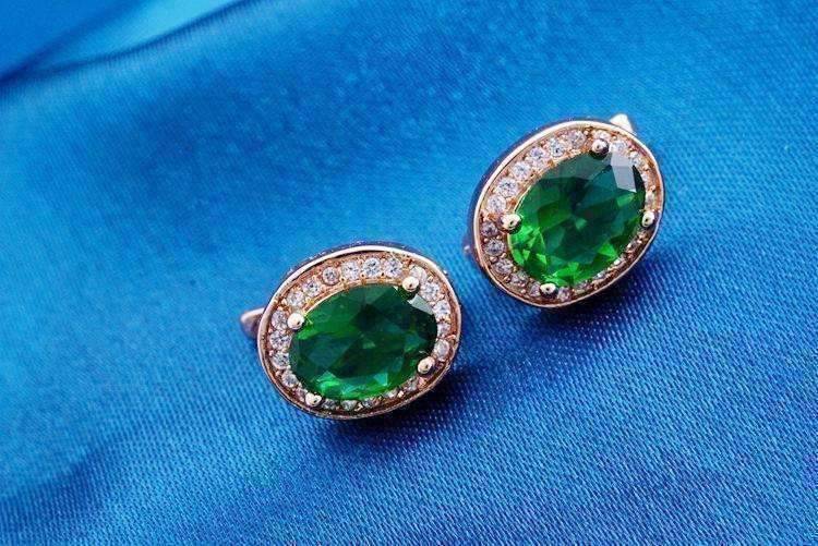 Feshionn IOBI Earrings Oval Solitaire Halo Earrings in Sapphire, Emerald, Topaz or White CZ