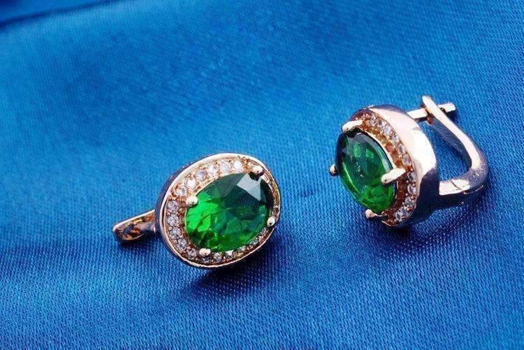 Feshionn IOBI Earrings Oval Solitaire Halo Earrings in Sapphire, Emerald, Topaz or White CZ