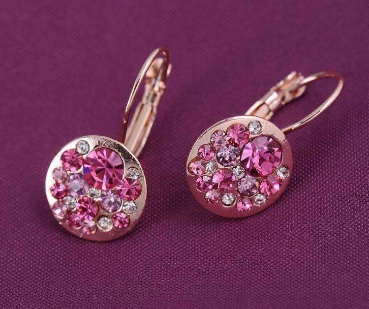 Feshionn IOBI Earrings Party Confetti Austrian Crystal Rose Gold Plated Leverback Earrings