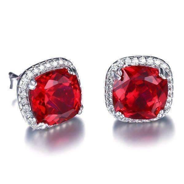 Feshionn IOBI Earrings Passion Rubellite Cushion Cut 6.6CTW IOBI Precious Gems Halo Earrings