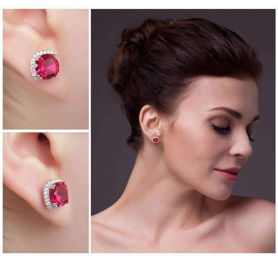 Feshionn IOBI Earrings Passion Rubellite Cushion Cut 6.6CTW IOBI Precious Gems Halo Earrings