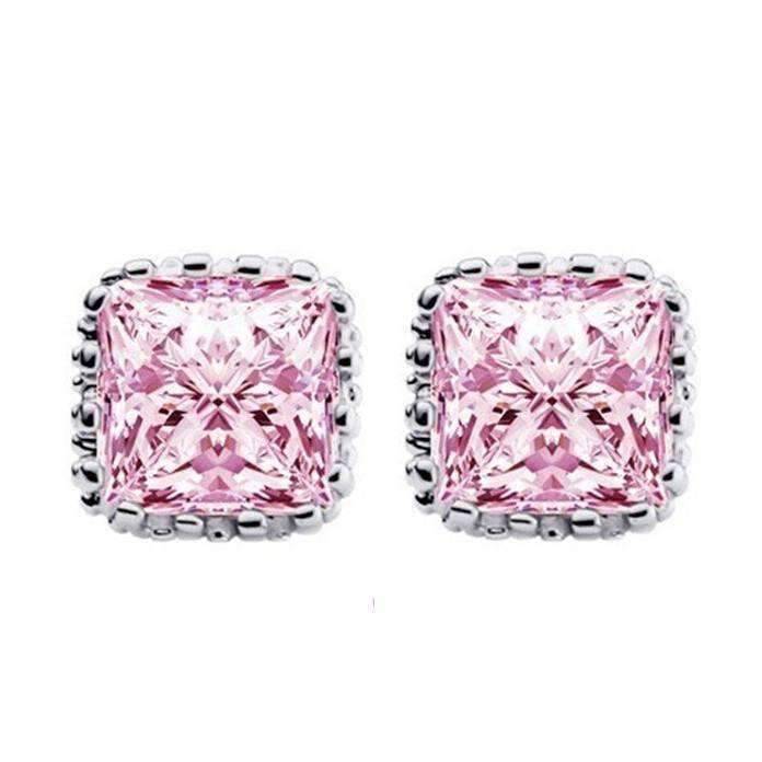 Feshionn IOBI Earrings Pink Sapphire on Platinum Plated Royal Princess 7mm Cut Simulated White Or Pink Sapphire Stud Earrings