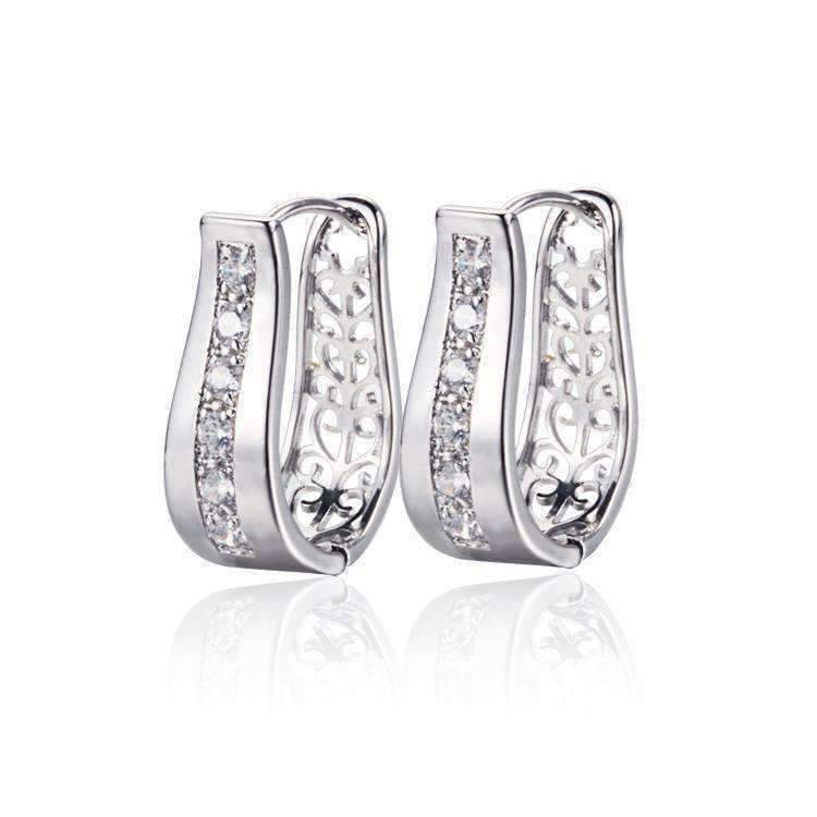 Feshionn IOBI Earrings Platinum 2 in 1 Platinum Plated with Crystal Diamonds Filigree Hoop Earrings