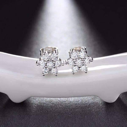 Feshionn IOBI Earrings Platinum Plated ON SALE - Delicate Flower CZ Stud Earrings