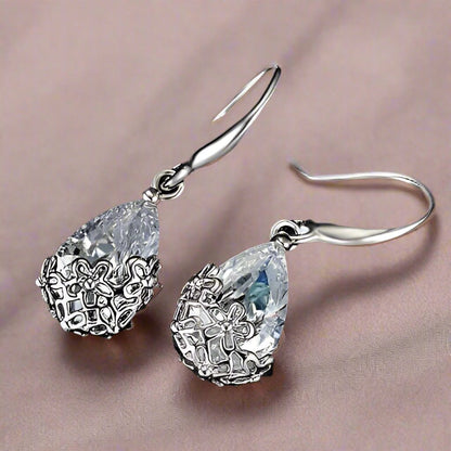 Feshionn IOBI Earrings Platinum Plated ON SALE - Infused Diamond Dust Dangling Earrings