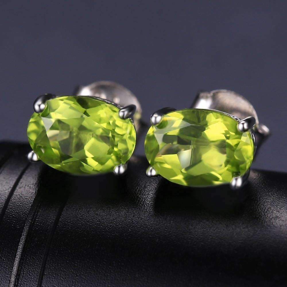 Feshionn IOBI Earrings Precious Peridot Oval Cut Genuine 1.6CT IOBI Precious Gems Stud Earrings