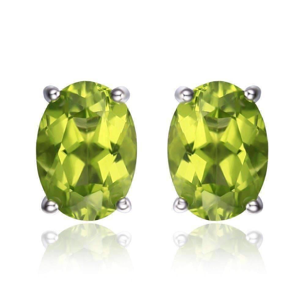 Feshionn IOBI Earrings Precious Peridot Oval Cut Genuine 1.6CT IOBI Precious Gems Stud Earrings