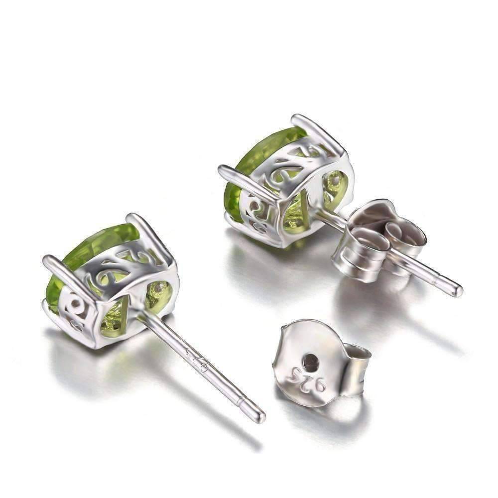 Feshionn IOBI Earrings Precious Peridot Oval Cut Genuine 1.6CT IOBI Precious Gems Stud Earrings