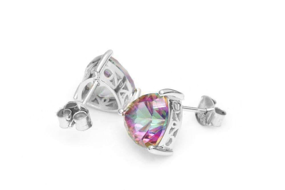 Feshionn IOBI Earrings Rainbow Fire Genuine Mystic Topaz Trillion Cut 4.5CT IOBI Precious Gems Stud Earrings