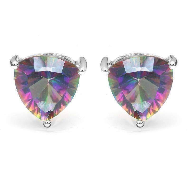 Feshionn IOBI Earrings Rainbow Fire Genuine Mystic Topaz Trillion Cut 4.5CT IOBI Precious Gems Stud Earrings