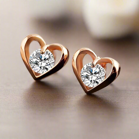 Feshionn IOBI Earrings Rose Gold Forever in My Heart CZ Stud Earrings ~ White or Rose Gold Plated