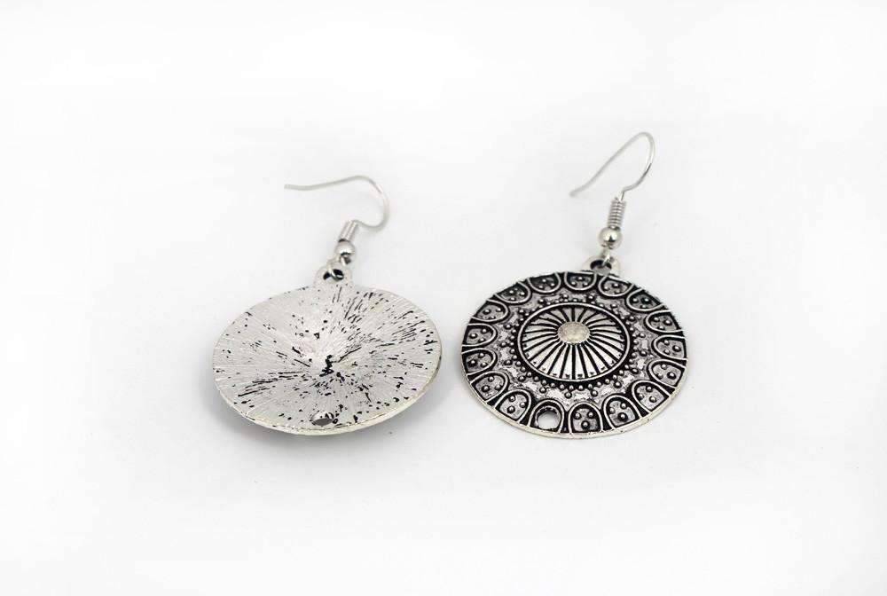 Feshionn IOBI Earrings Round Roman Stamped Medallion Silver Hook Earrings