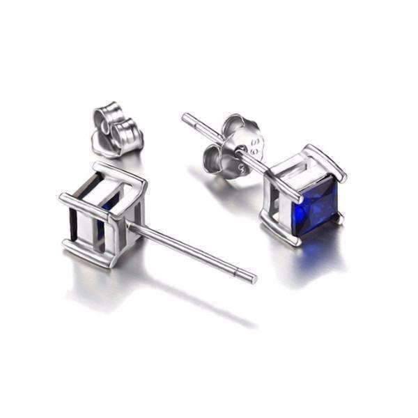 Feshionn IOBI Earrings Royal Blue Princess Cut 0.8 CT Simulated Sapphire Stud Earrings