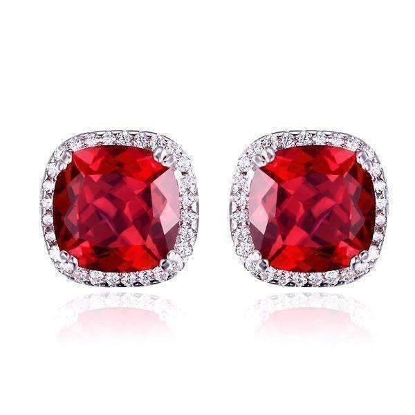 Feshionn IOBI Earrings Rubellite Earrings Passion Rubellite Cushion Cut 6.6CTW IOBI Precious Gems Halo Earrings