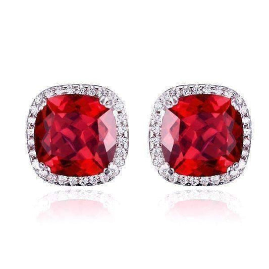 Feshionn IOBI Earrings Rubellite Earrings Passion Rubellite Cushion Cut 6.6CTW IOBI Precious Gems Halo Earrings