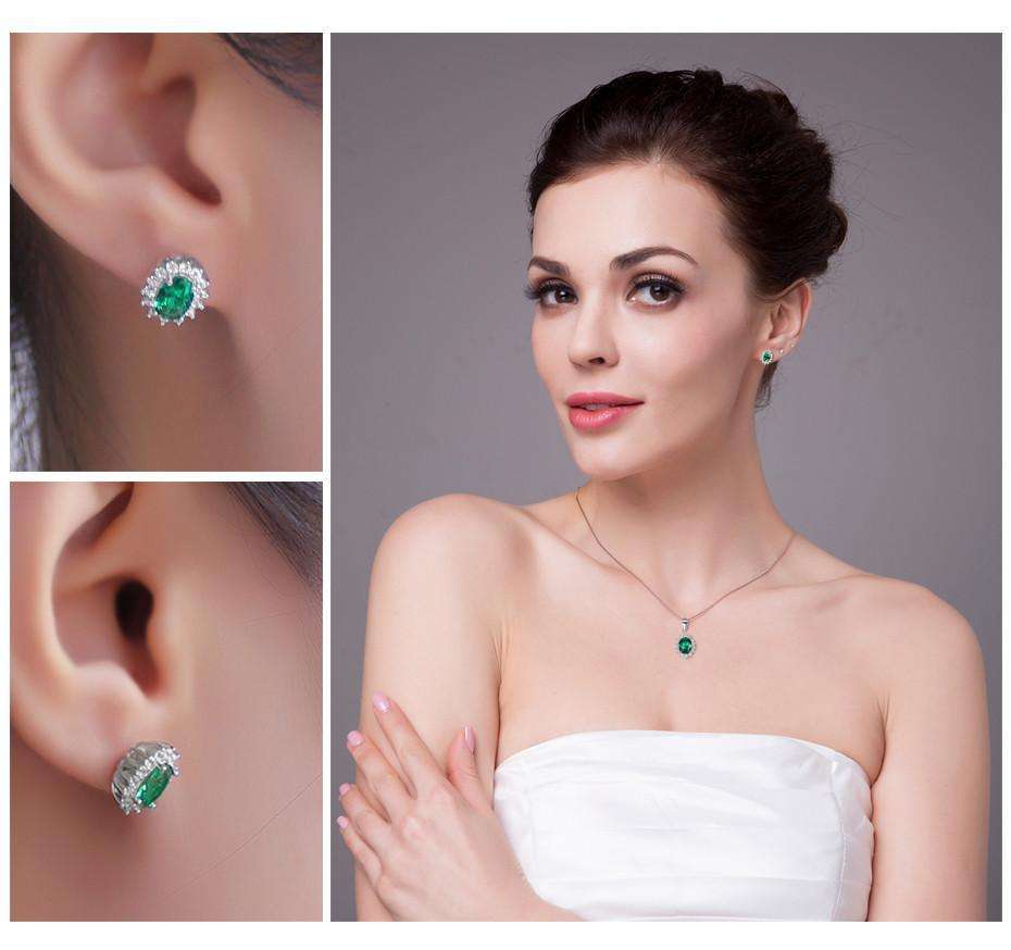 Feshionn IOBI Earrings Russian Halo Oval Cut 1CTW Nano Simulated Emerald IOBI Precious Gems Earrings