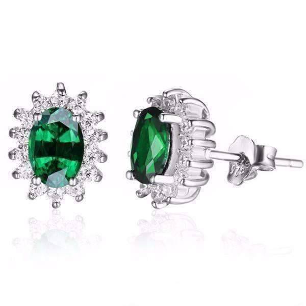 Feshionn IOBI Earrings Russian Halo Oval Cut 1CTW Nano Simulated Emerald IOBI Precious Gems Earrings