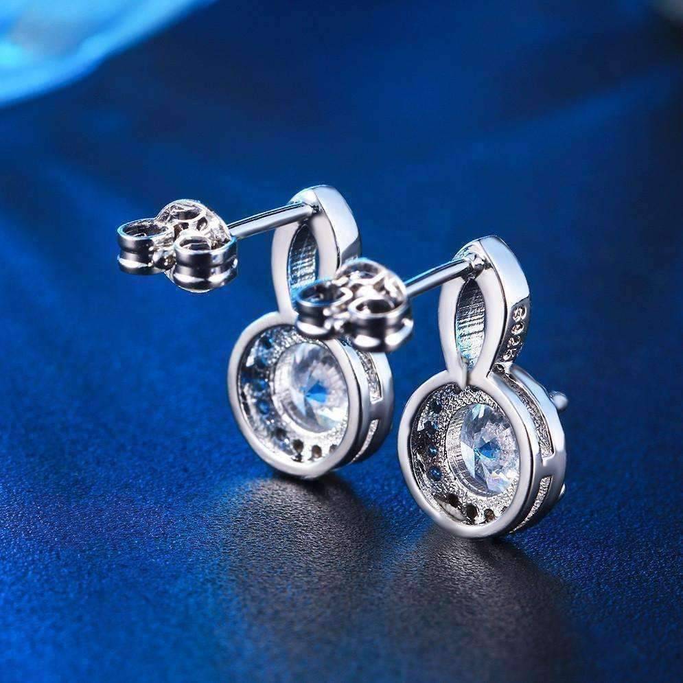 Feshionn IOBI Earrings "Seraphine" Halo Set .75 CT Cubic Zirconia Drop Stud Earrings